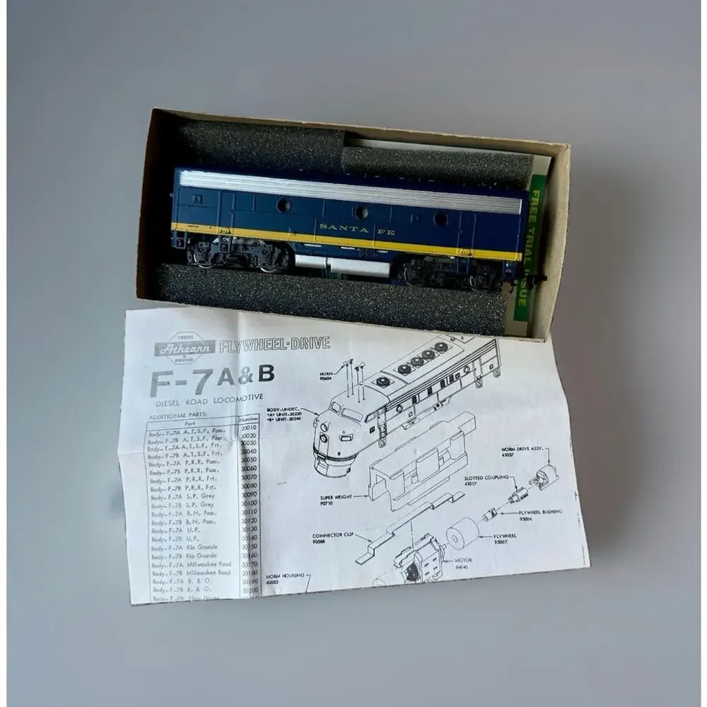 Vintage Athearn HO Scale Santa Fe F-7A Diesel Locomotive Blue Yellow Boxed